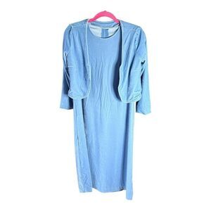 Handmade Blue Velour Sleeveless Dress with Matching Open Jacket | Artisan Vintag